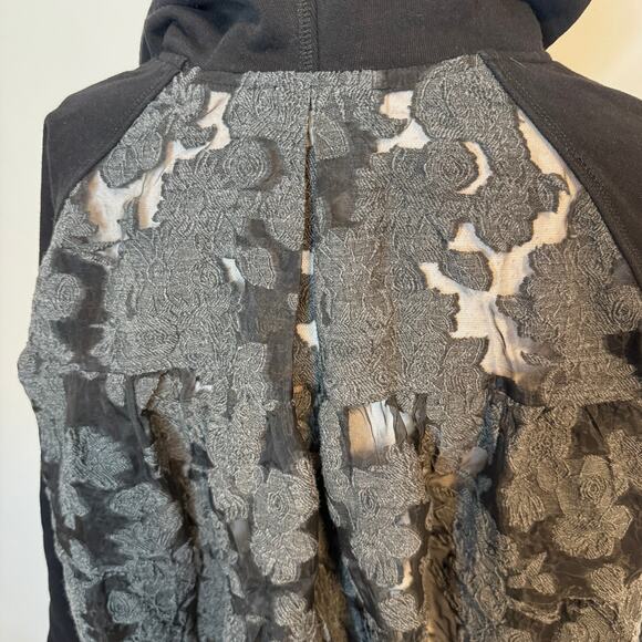 Sea New York Lace Bell Sleeve Combo Cropped Hoodie In Black Size Small - Picture 10 of 15